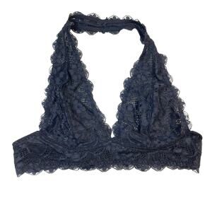 Free People Intimately‎ Black Floral Lace Halter Bralette Bra XS Sheer Scalloped